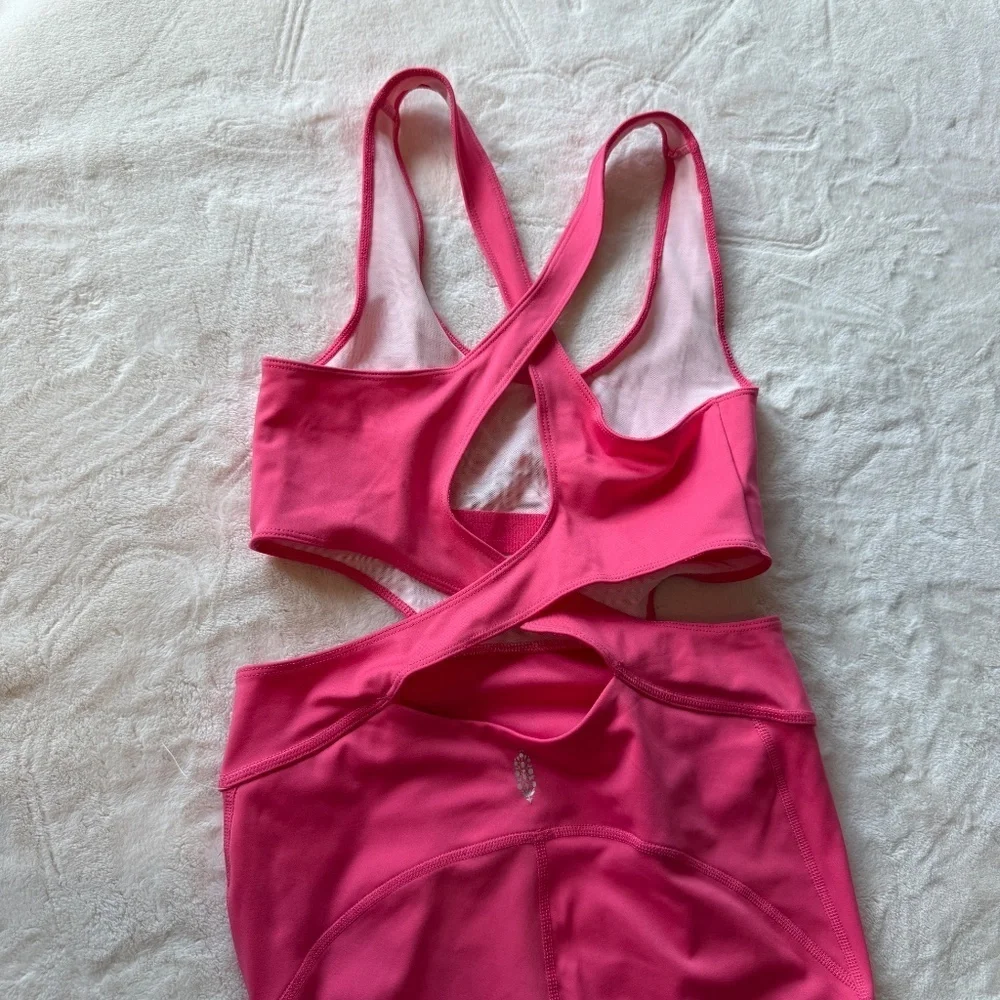 New! Free Movement x Free People Back It Up Jumpsuit Bright Pink 45452
